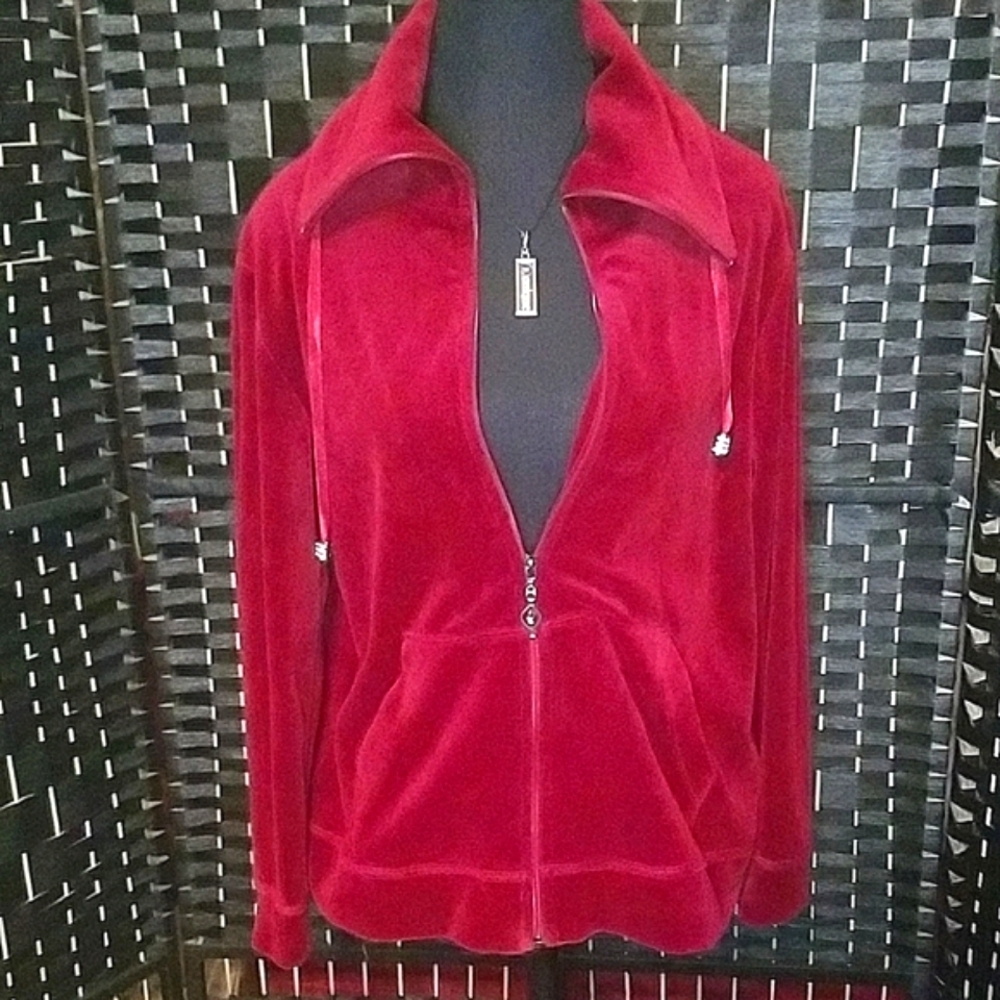 TanJay Red Plush Zip-Up Jacket with Wide Collar
